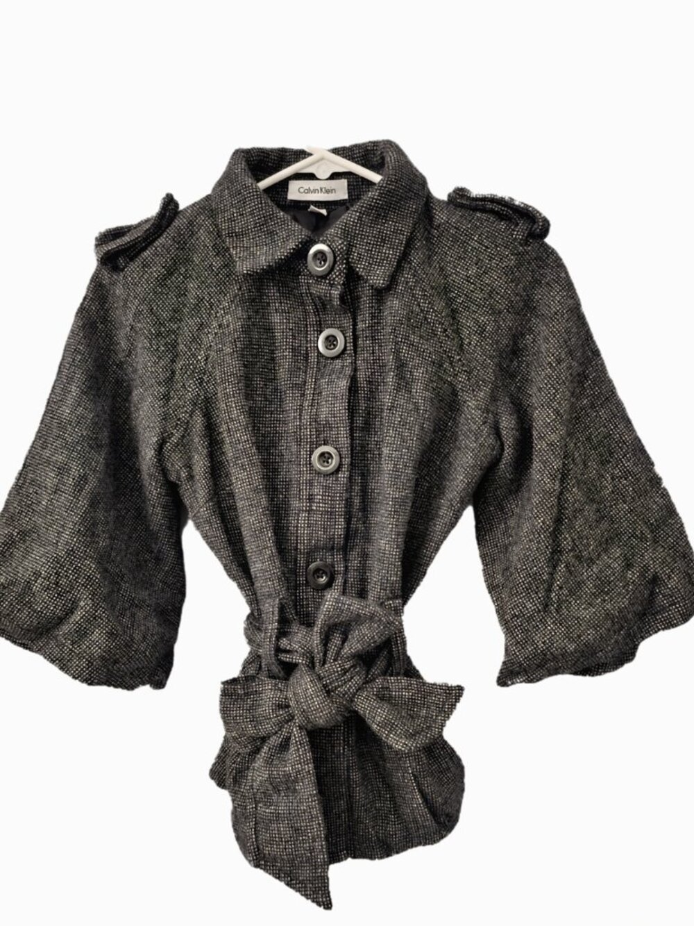Calvin Klein Waist Tie Coat Size 4 Grey
